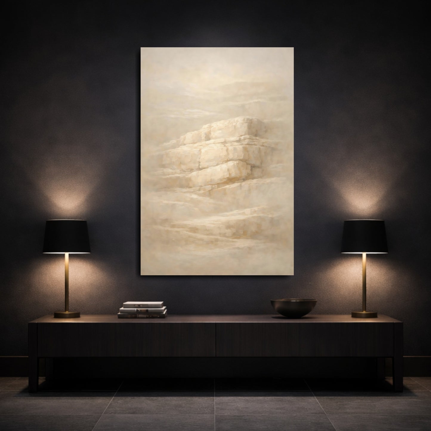 Mockup 2. Nature Rock Formation Neutral Rock Formation shown as stretched canvas wall art
