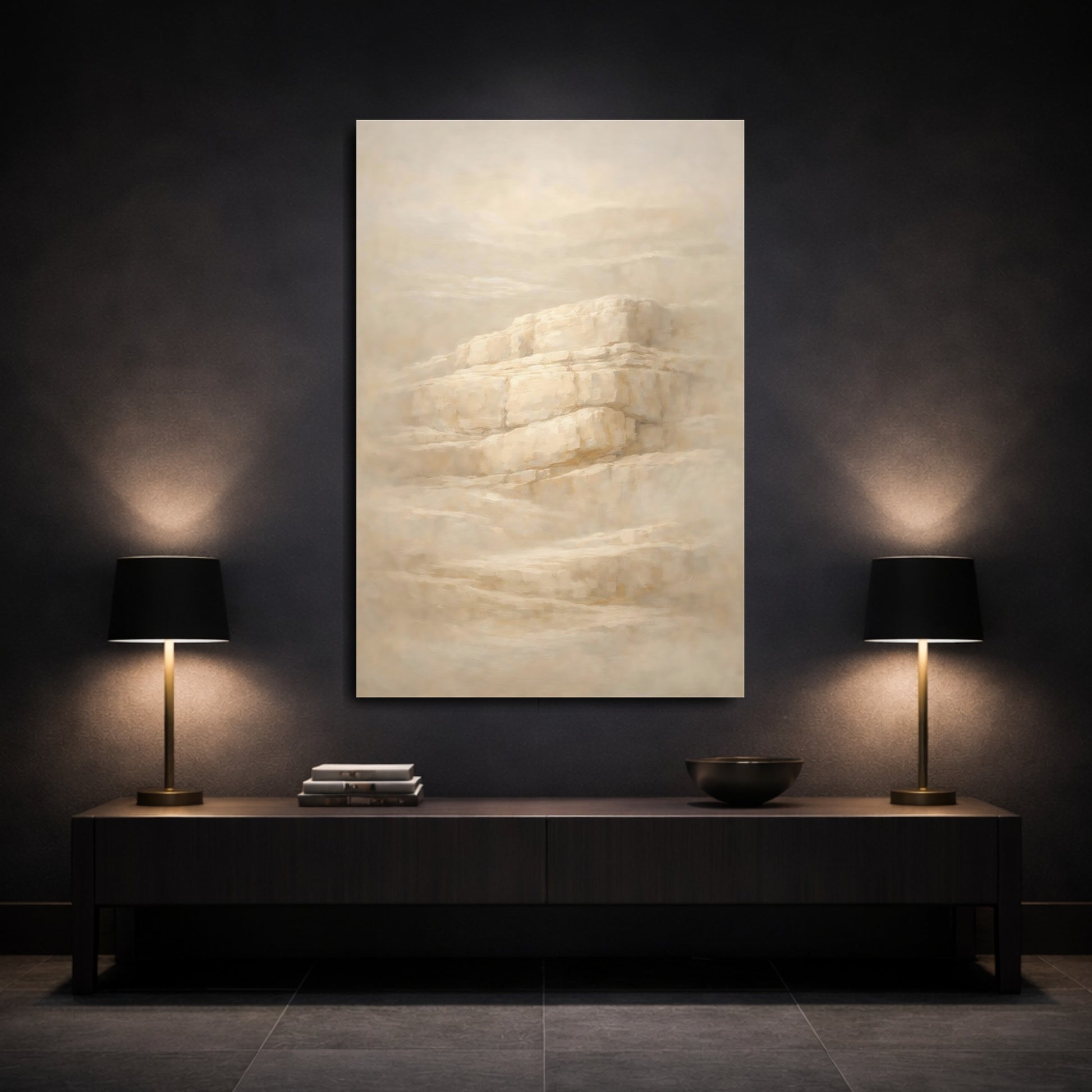Mockup 2. Nature Rock Formation Neutral Rock Formation shown as stretched canvas wall art