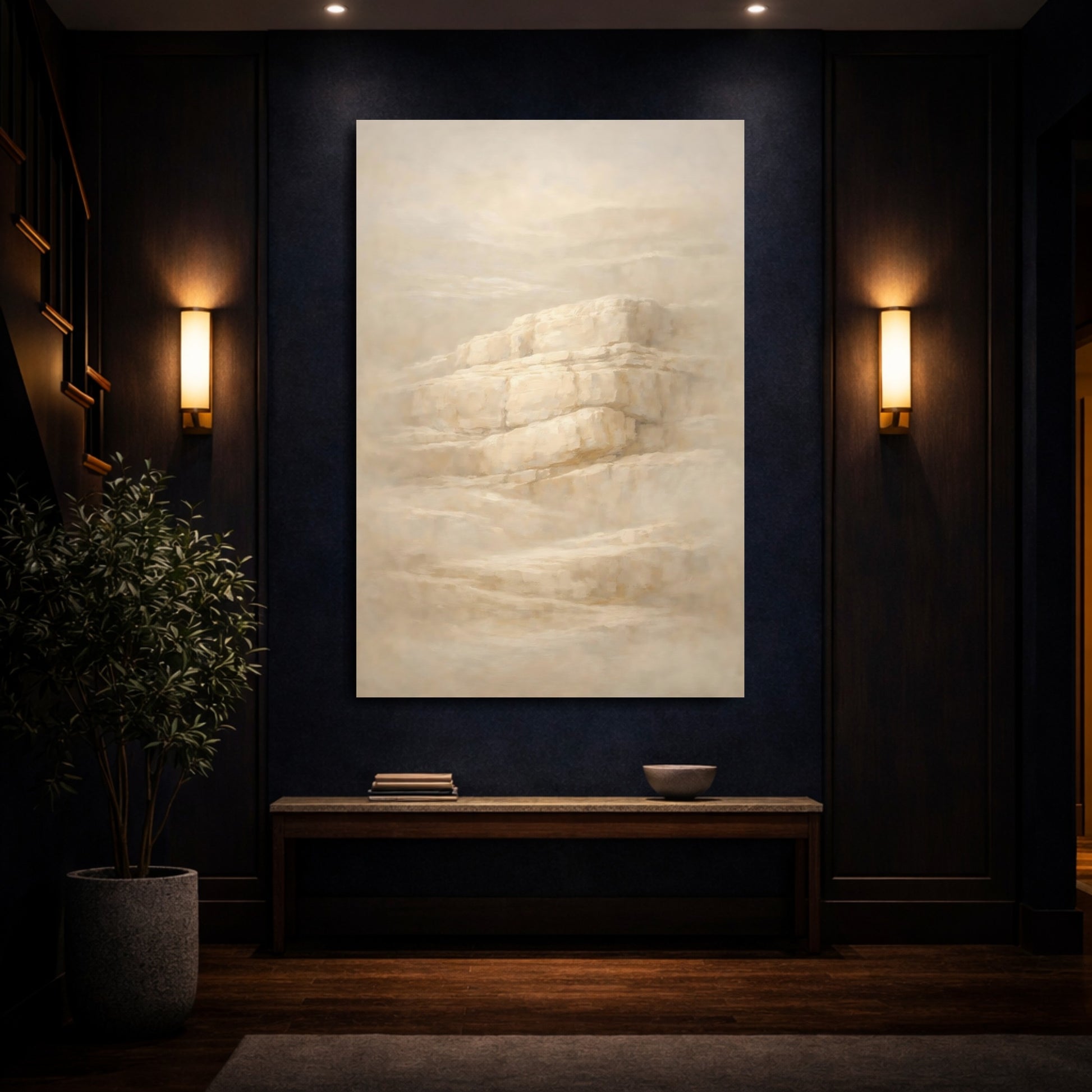 Mockup 3. Nature Rock Formation Neutral Rock Formation shown as stretched canvas wall art
