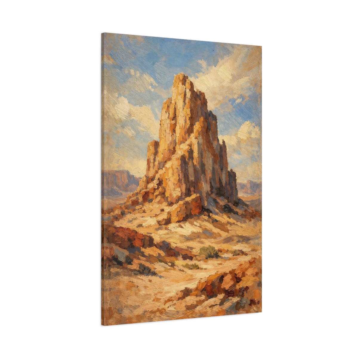 Main Mockup. Nature Rock Formation Orange And Blue shown as stretched canvas wall art