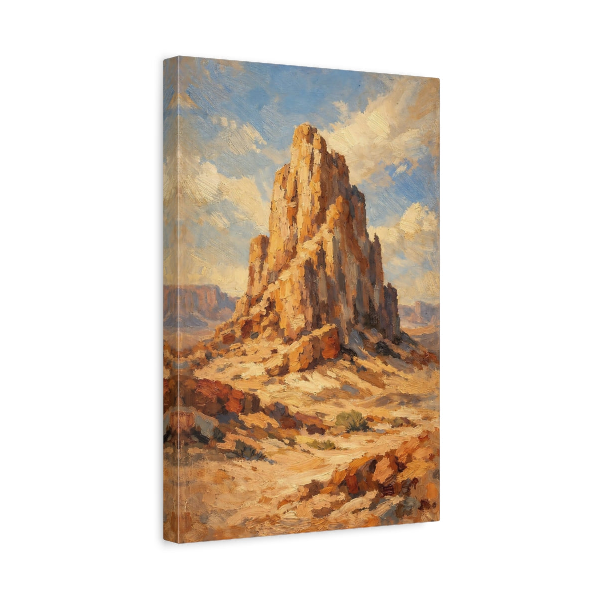 Side Mockup 4. Nature Rock Formation Orange And Blue shown as stretched canvas wall art