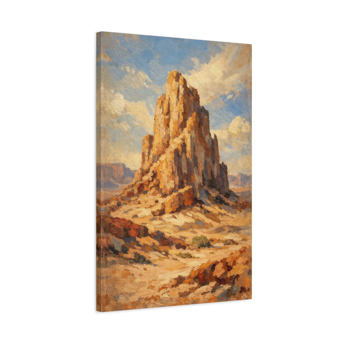 Side Mockup 2. Nature Rock Formation Orange And Blue shown as stretched canvas wall art