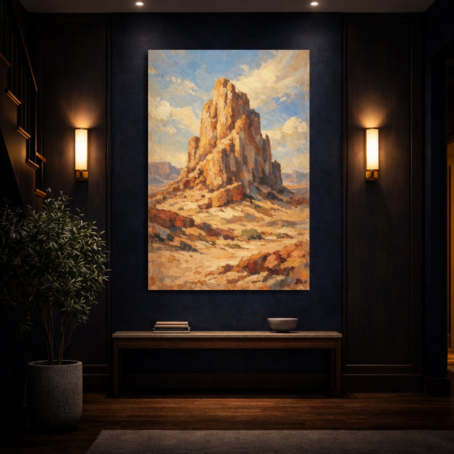 Mockup 3. Nature Rock Formation Orange And Blue shown as stretched canvas wall art
