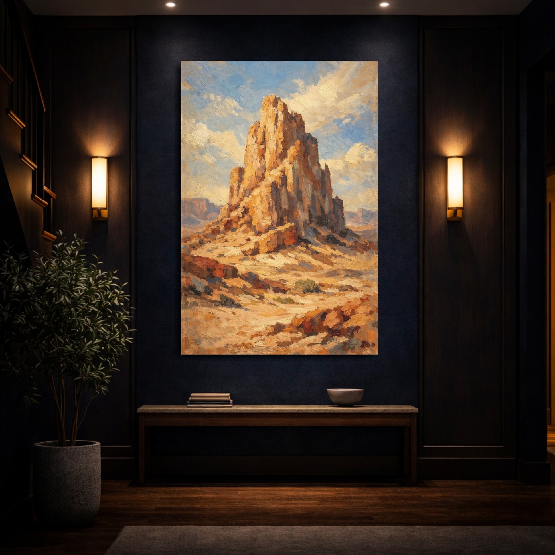 Mockup 3. Nature Rock Formation Orange And Blue shown as stretched canvas wall art