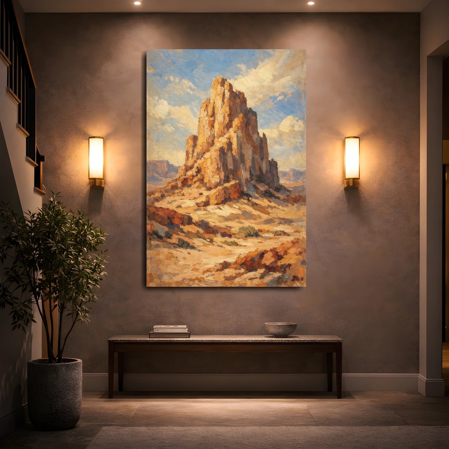 Mockup 4. Nature Rock Formation Orange And Blue shown as stretched canvas wall art