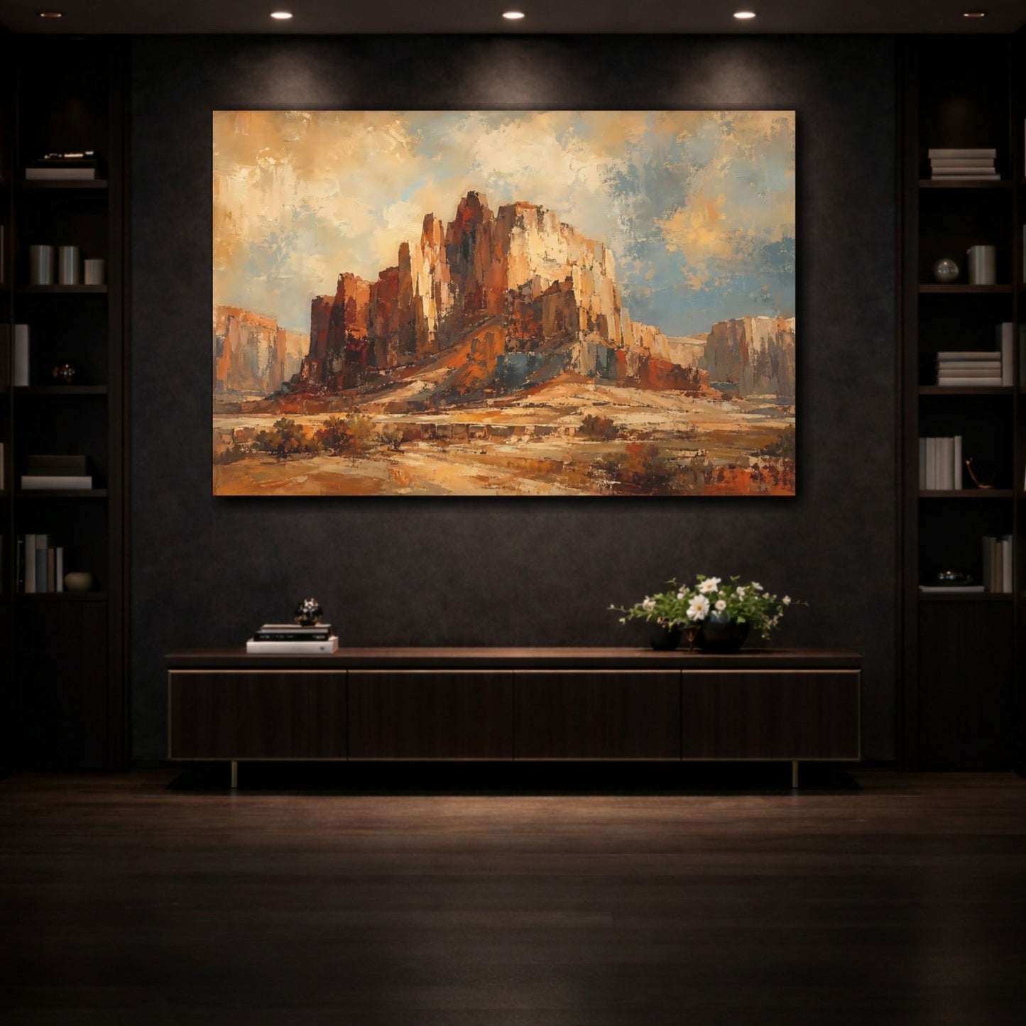 Nature Rock Formations Brown And Blue Canvas Print – Living Room, Above Fireplace, - YesArtYes