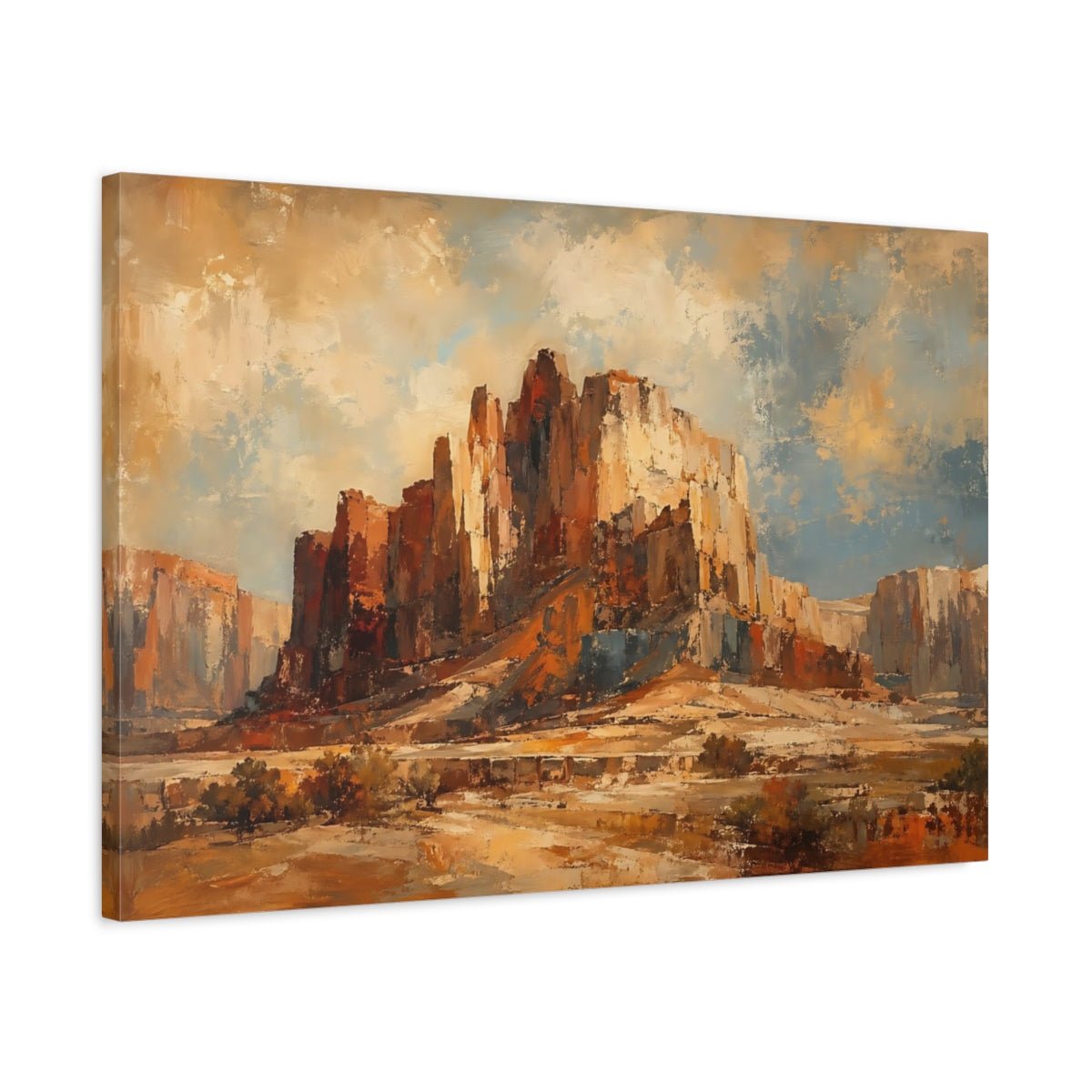 Nature Rock Formations Brown And Blue Canvas Print – Living Room, Above Fireplace, - YesArtYes