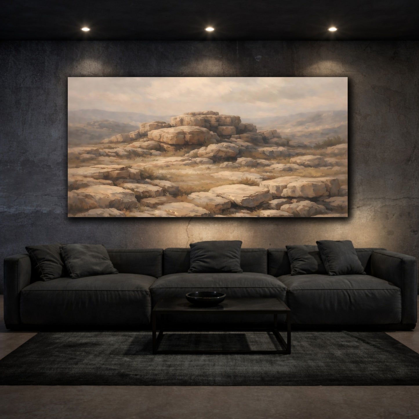 Mockup 2. Nature Rock Formations Brown And Grey Rocks shown as stretched canvas wall art