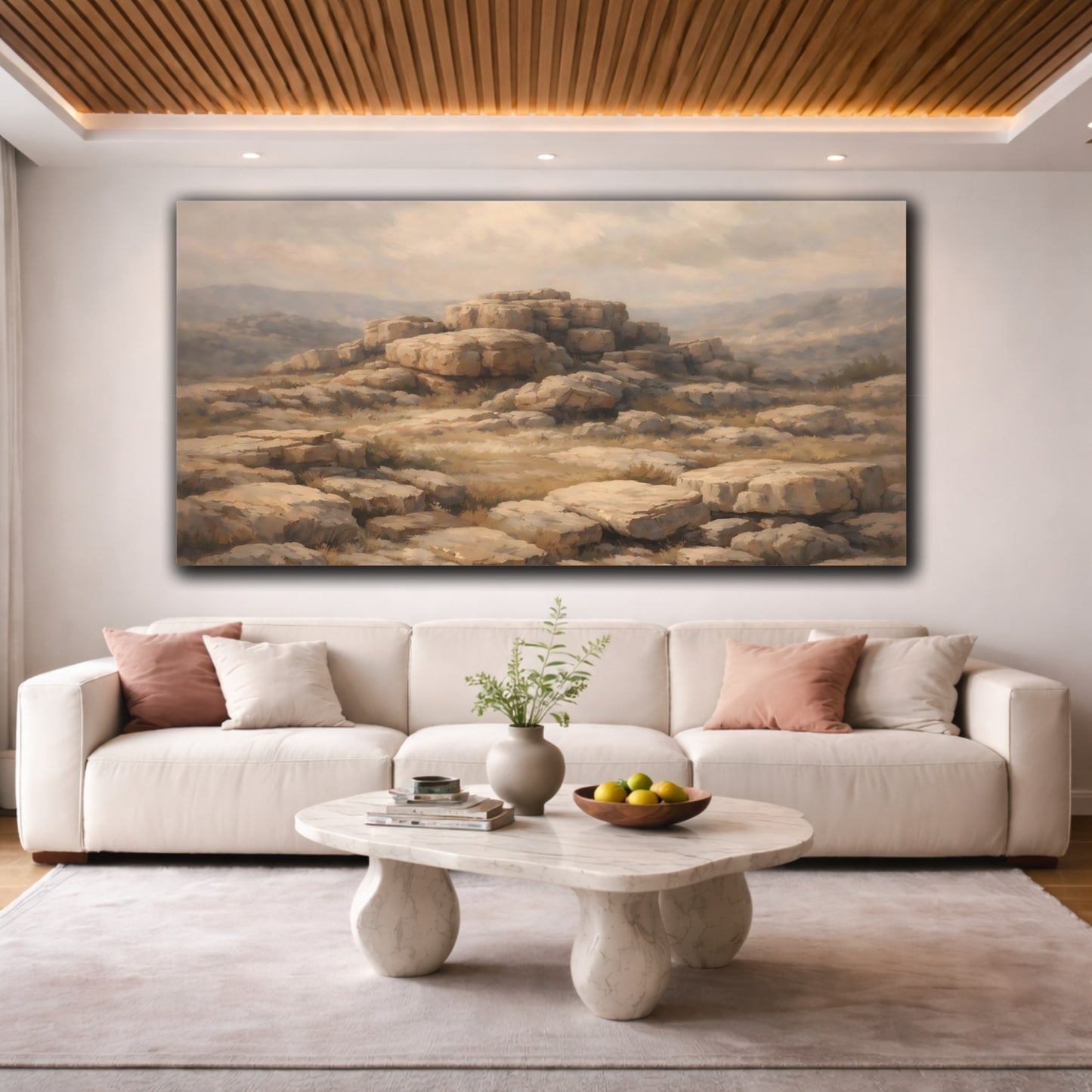 Mockup 3. Nature Rock Formations Brown And Grey Rocks shown as stretched canvas wall art