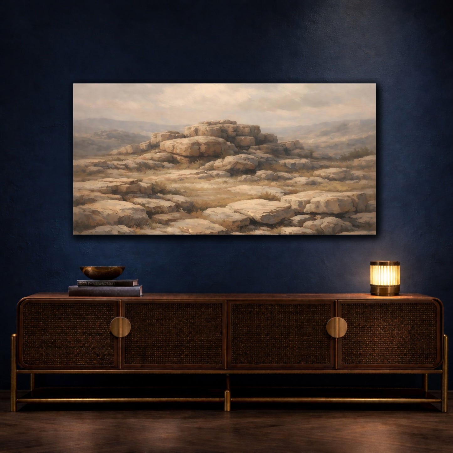 Mockup 4. Nature Rock Formations Brown And Grey Rocks shown as stretched canvas wall art