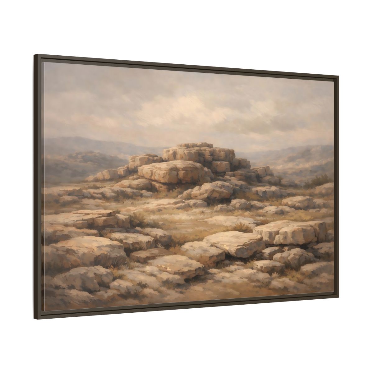 Main Mockup. Nature Rock Formations Earthy Brown Landscape shown as stretched canvas wall art