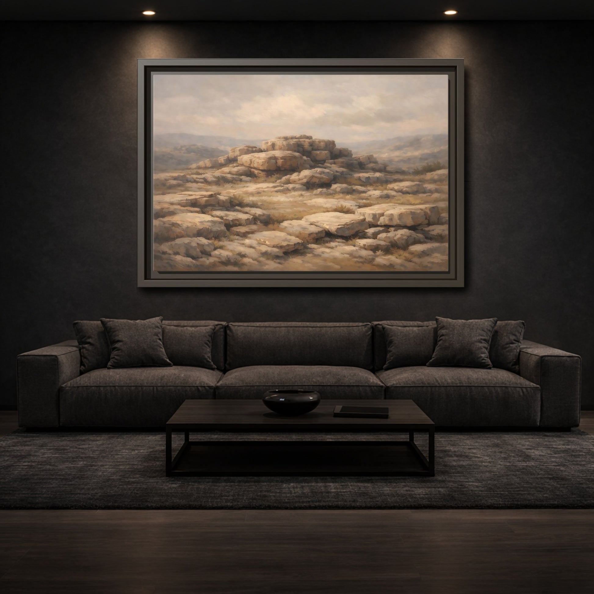 Mockup 2. Nature Rock Formations Earthy Brown Landscape shown as stretched canvas wall art