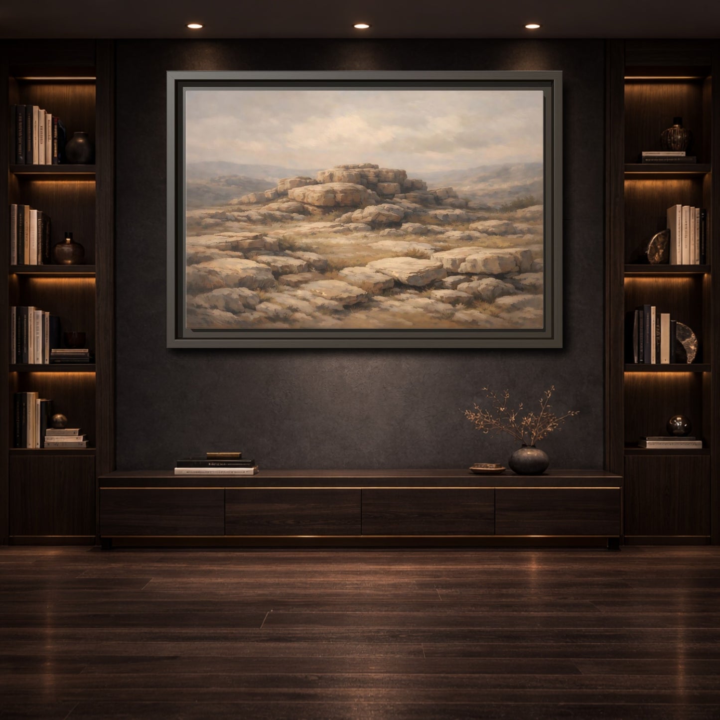 Mockup 3. Nature Rock Formations Earthy Brown Landscape shown as stretched canvas wall art