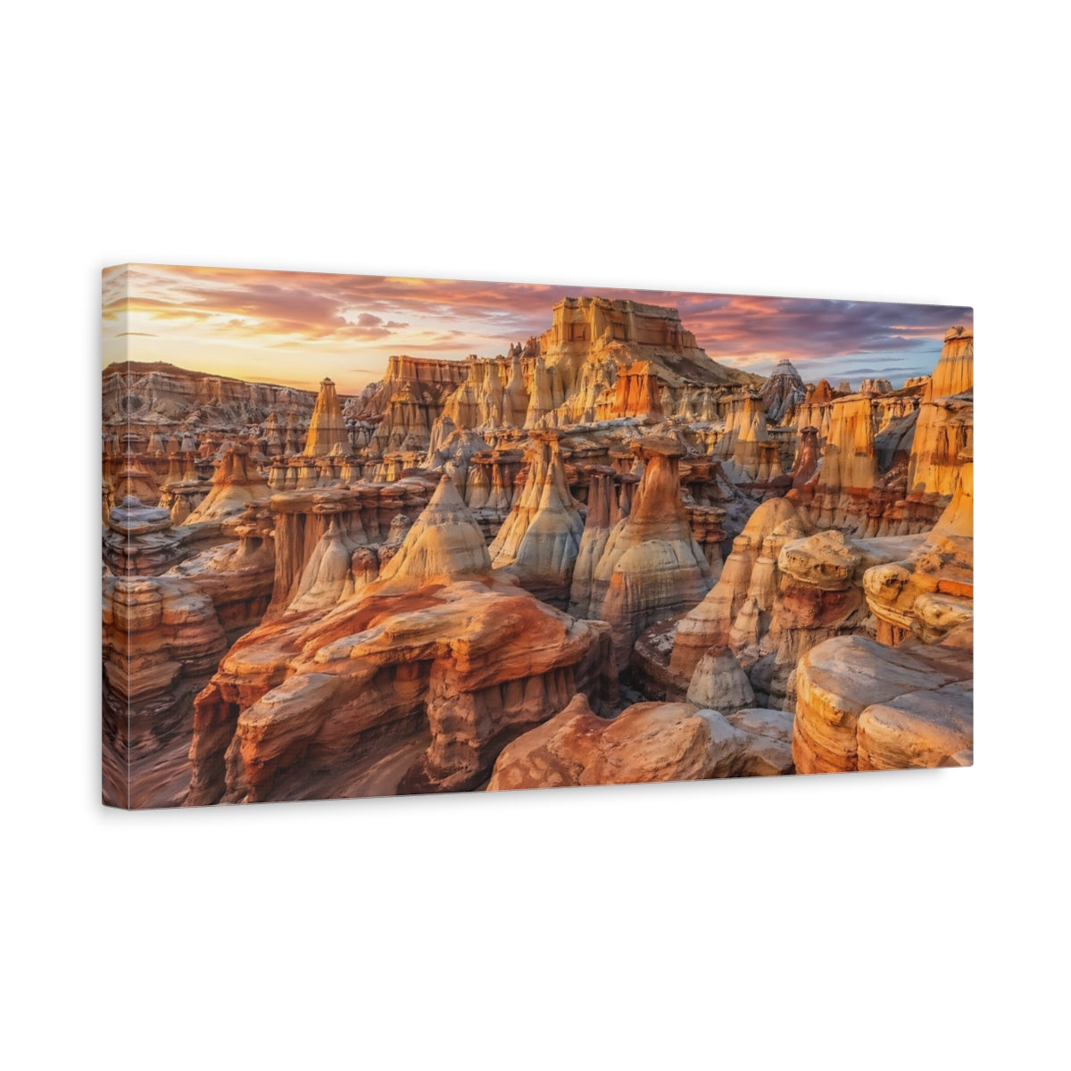 Side Mockup 3. Nature Rock Formations Orange Desert Landscape shown as stretched canvas wall art