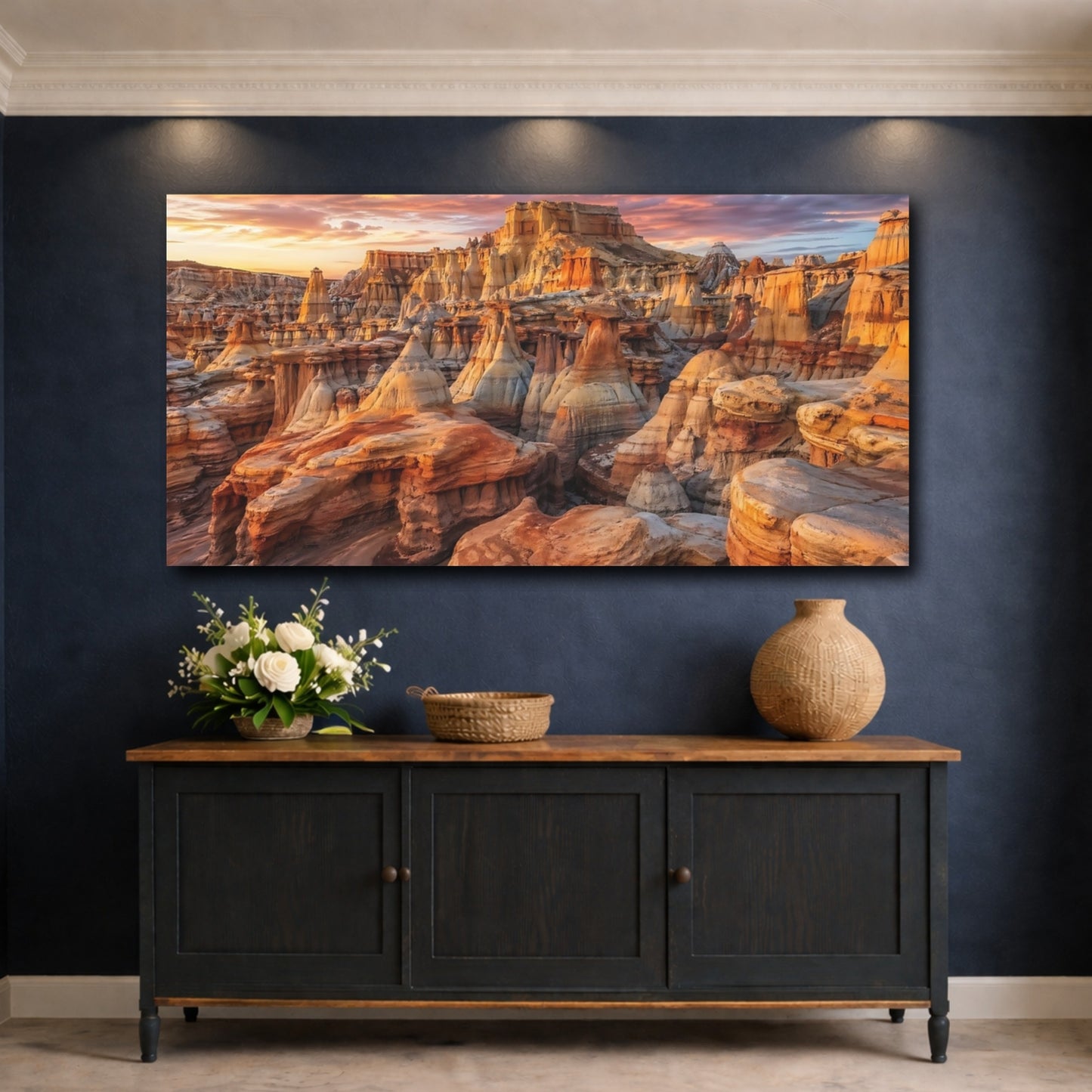 Mockup 4. Nature Rock Formations Orange Desert Landscape shown as stretched canvas wall art