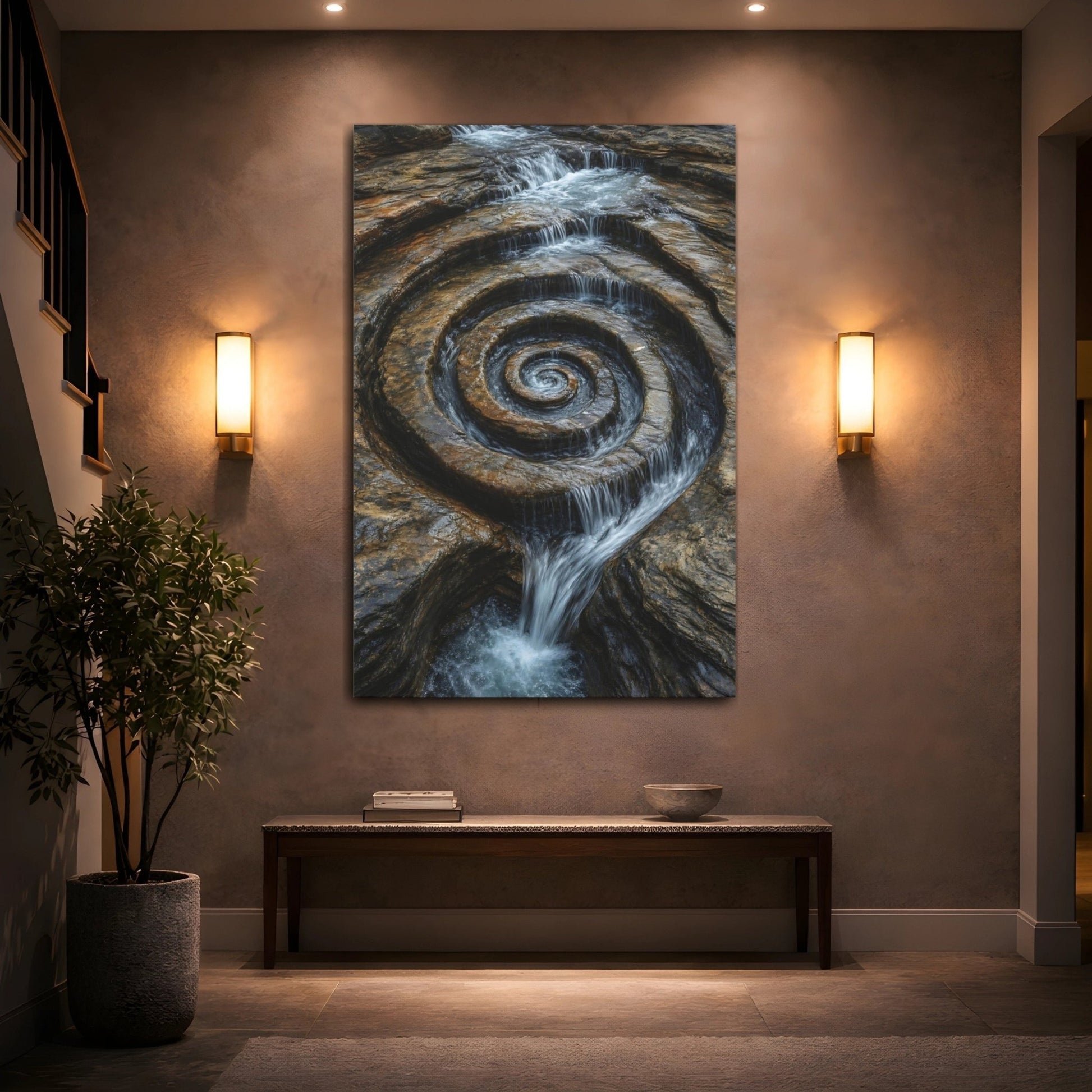 Nature Rock Spiral Brown And Blue Canvas Print – Living Room, Above Couch - YesArtYes