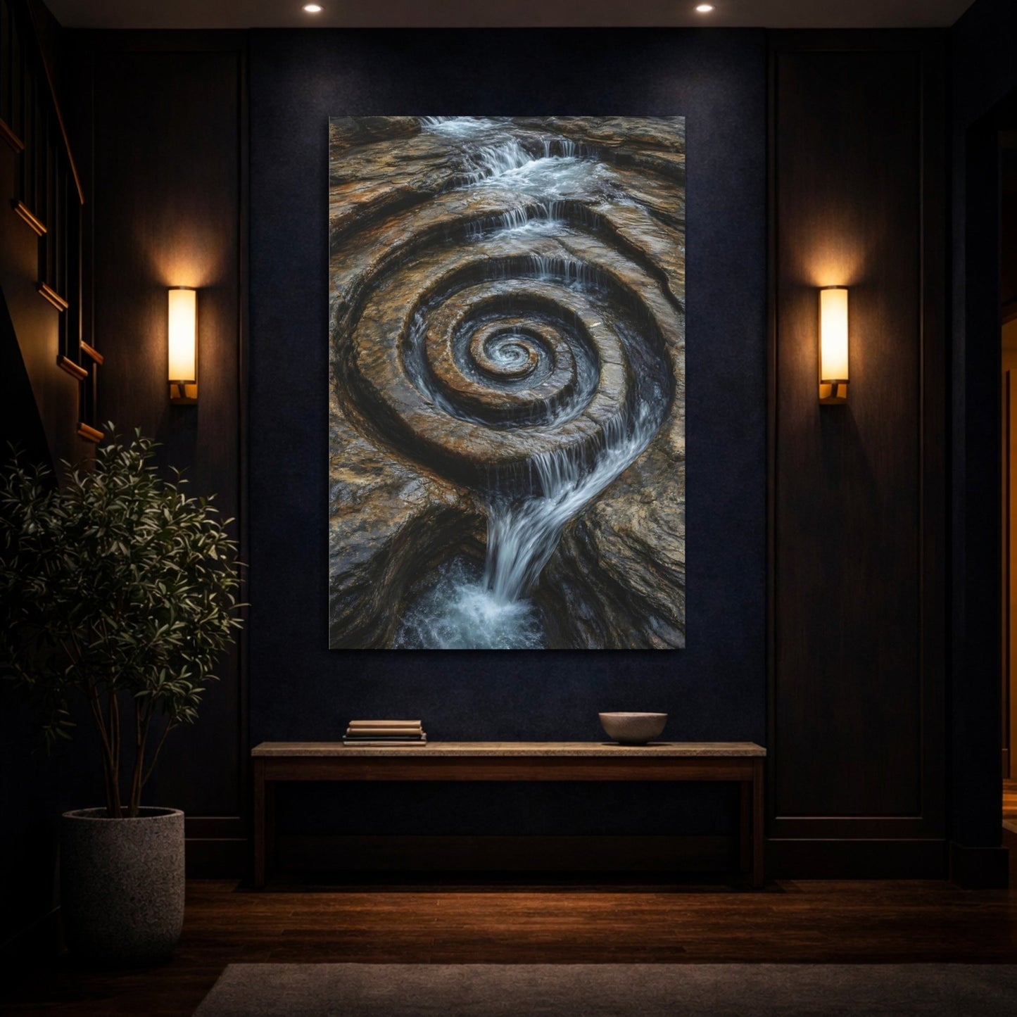 Nature Rock Spiral Brown And Blue Canvas Print – Living Room, Above Couch - YesArtYes