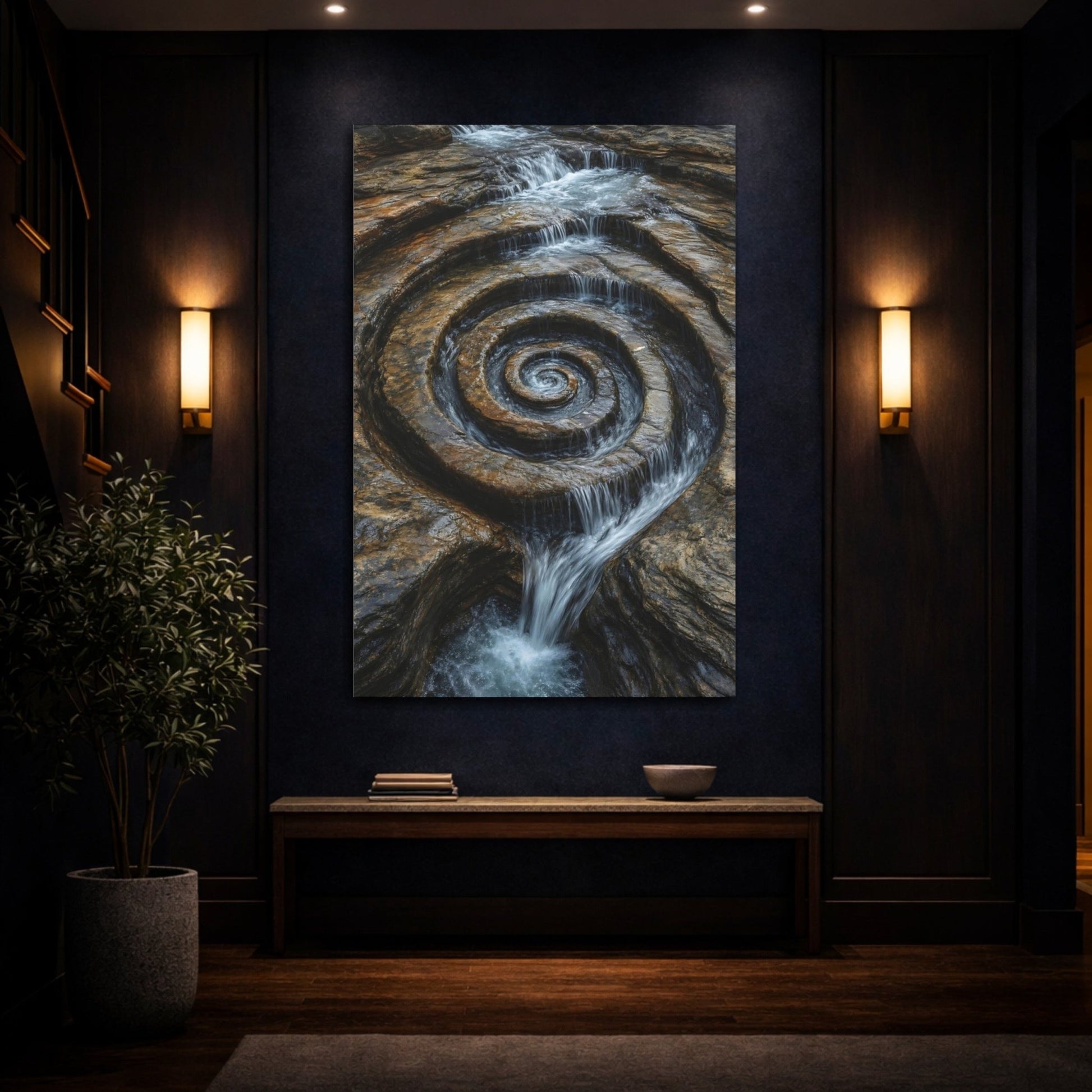 Nature Rock Spiral Brown And Blue Canvas Print – Living Room, Above Couch - YesArtYes