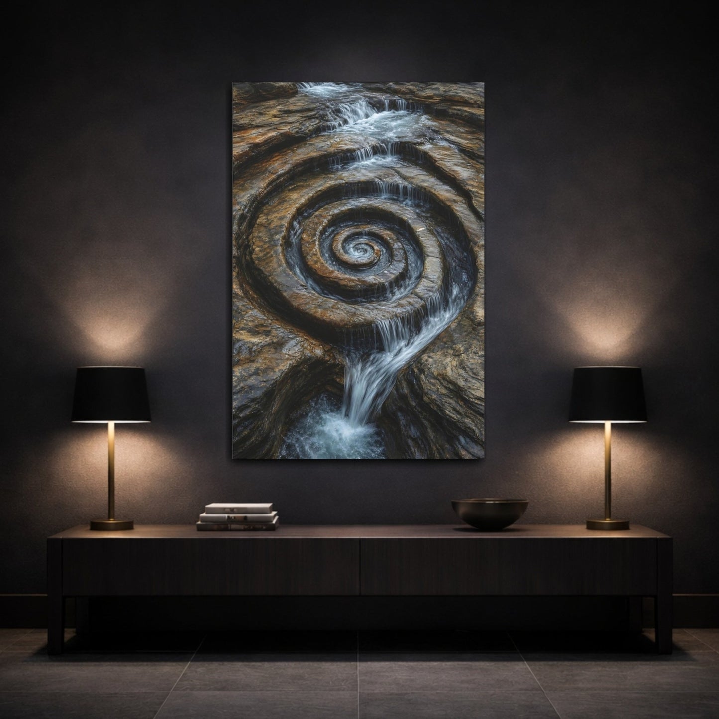 Nature Rock Spiral Brown And Blue Canvas Print – Living Room, Above Couch - YesArtYes