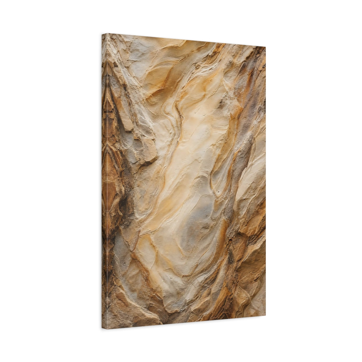 Side Mockup 2. Nature Rock Texture Brown And Tan shown as stretched canvas wall art