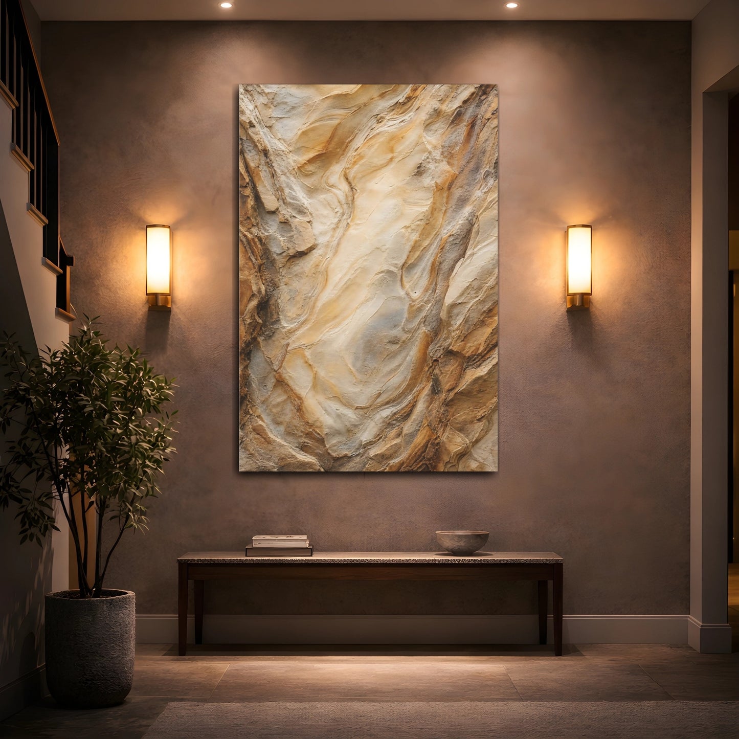 Mockup 2. Nature Rock Texture Brown And Tan shown as stretched canvas wall art