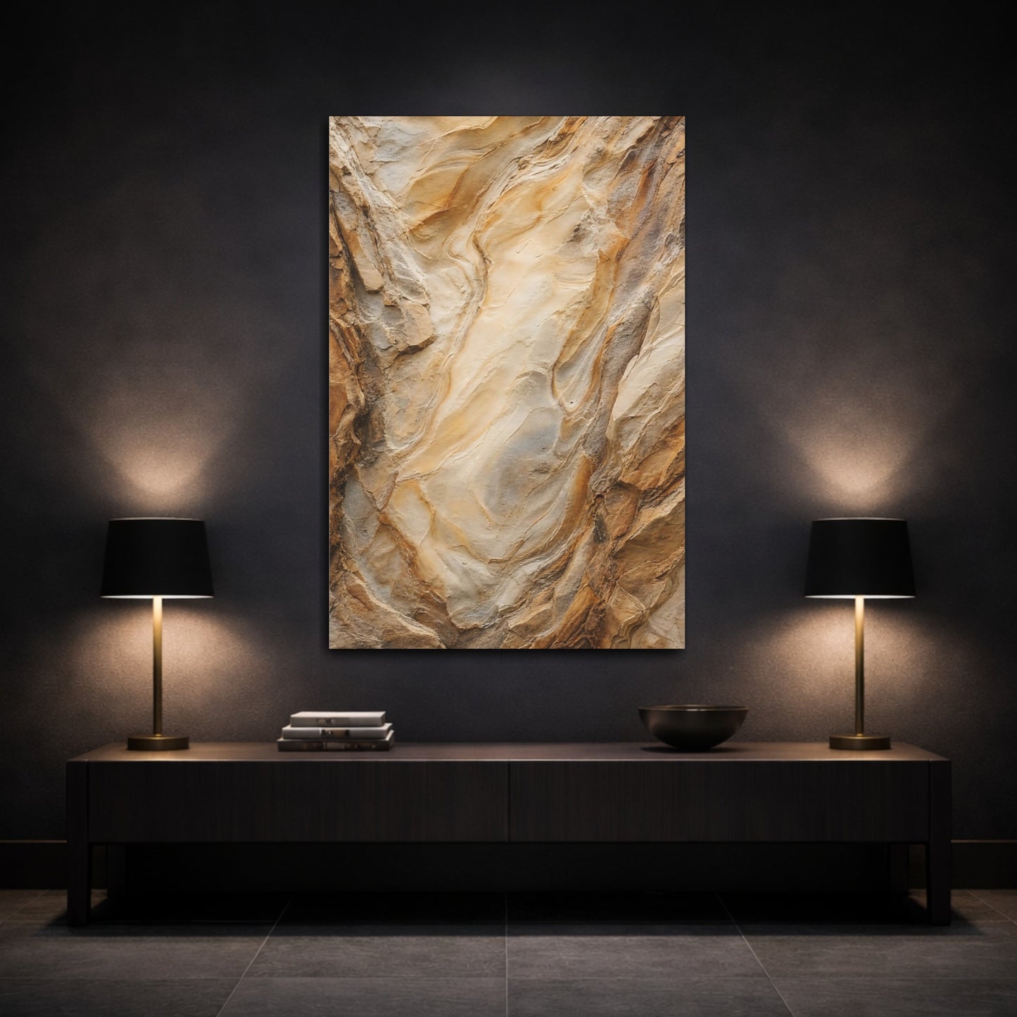 Mockup 3. Nature Rock Texture Brown And Tan shown as stretched canvas wall art