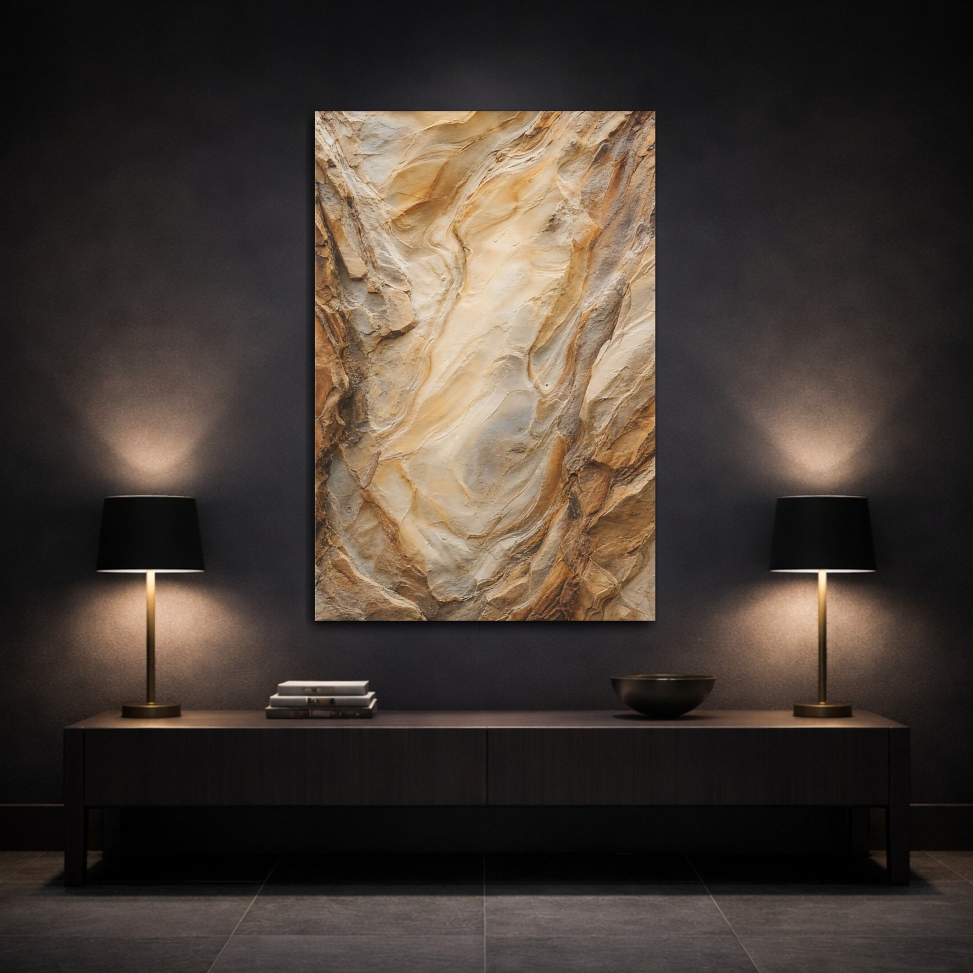 Mockup 3. Nature Rock Texture Brown And Tan shown as stretched canvas wall art