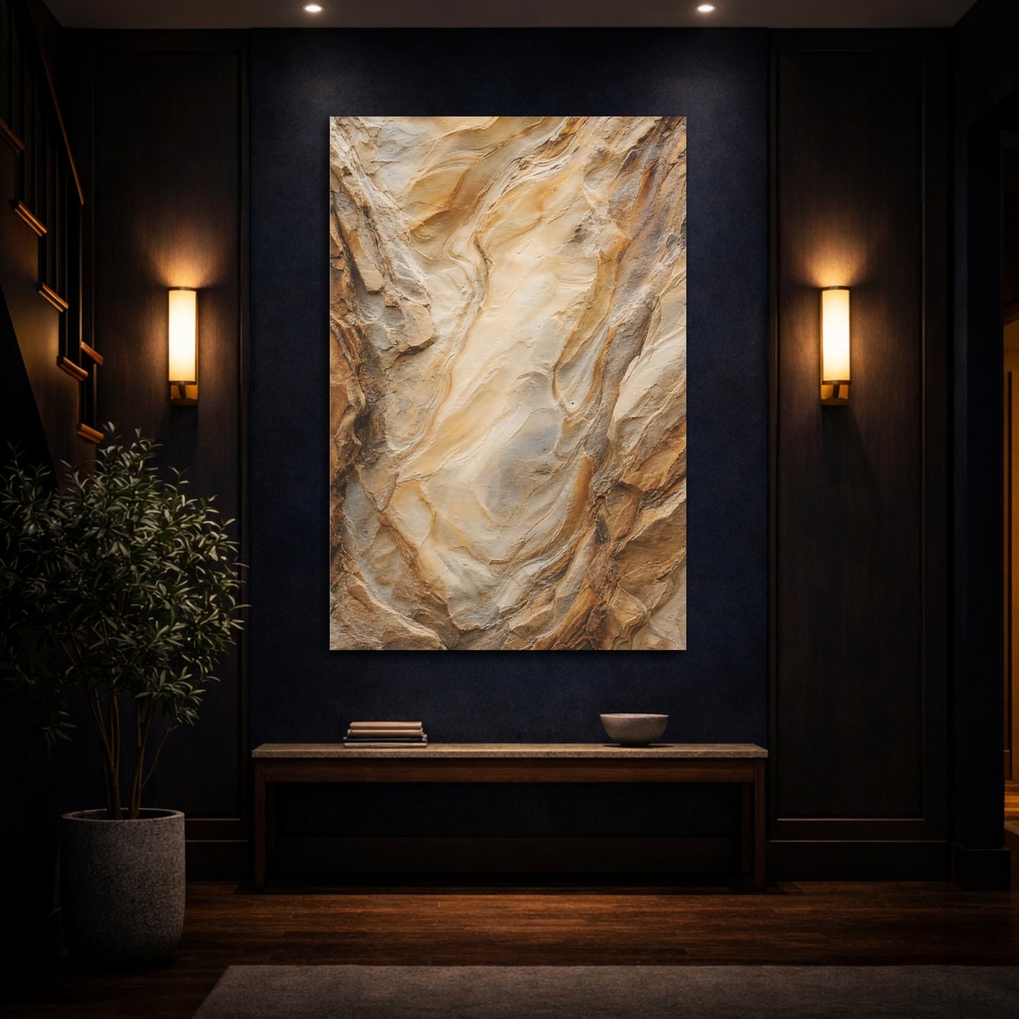 Mockup 4. Nature Rock Texture Brown And Tan shown as stretched canvas wall art