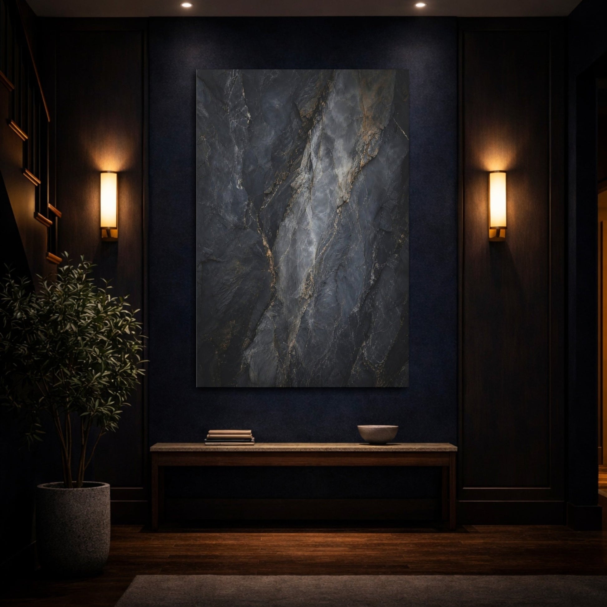 Nature Rock Texture Dark Canvas Wall Art Print – Abstract Living Room, Above Couch - YesArtYes