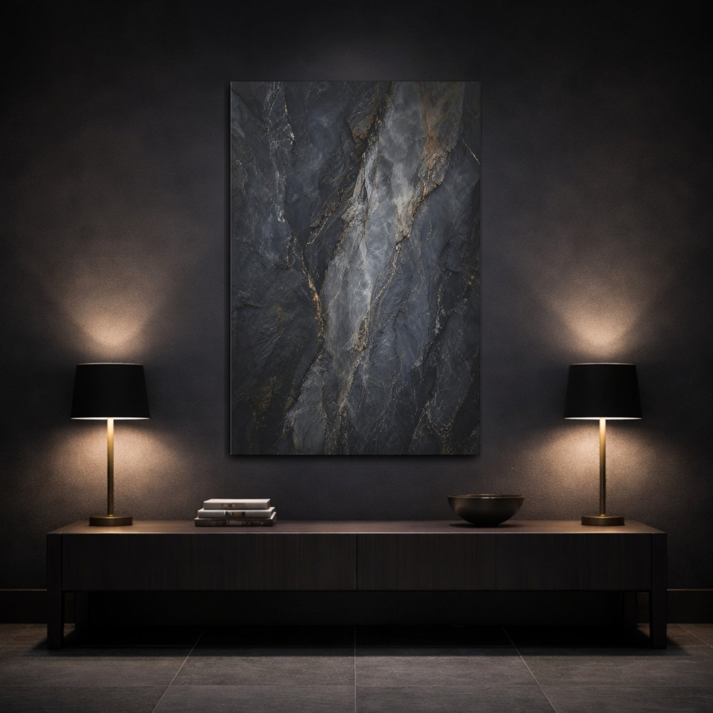 Mockup 3. Nature Rock Texture Dark Rock Texture shown as stretched canvas wall art