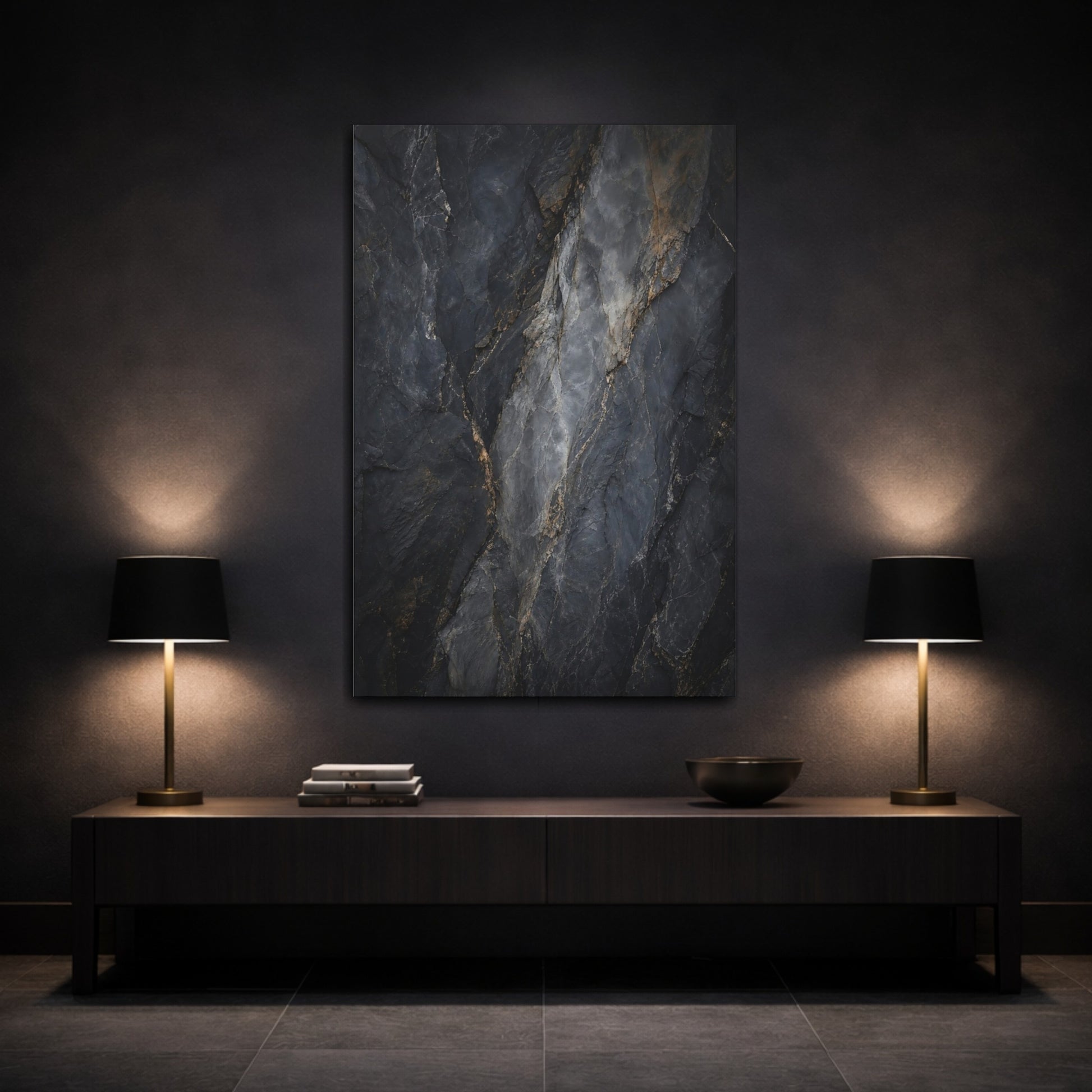 Mockup 3. Nature Rock Texture Dark Rock Texture shown as stretched canvas wall art