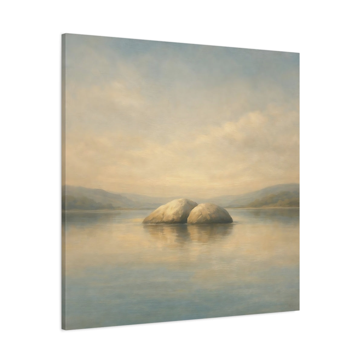 Main Mockup. Nature Rocks Blue Beige Landscape shown as stretched canvas wall art