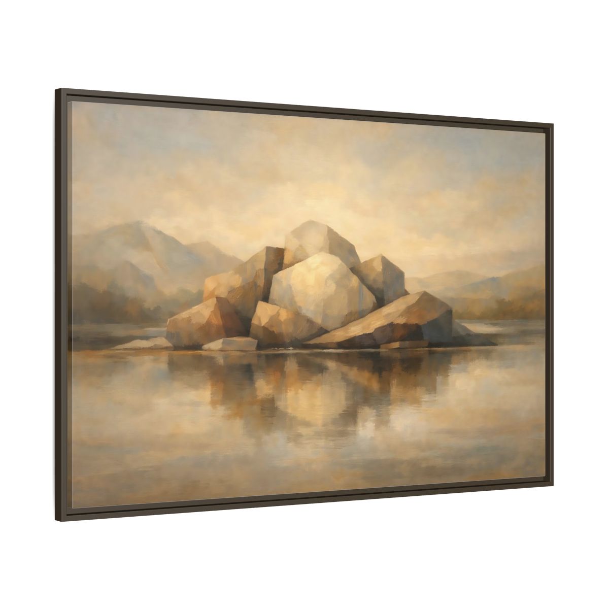 Main Mockup. Nature Rocks Brown And Beige shown as stretched canvas wall art