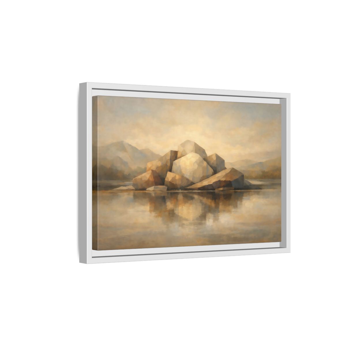 Side Mockup 4. Nature Rocks Brown And Beige shown as stretched canvas wall art