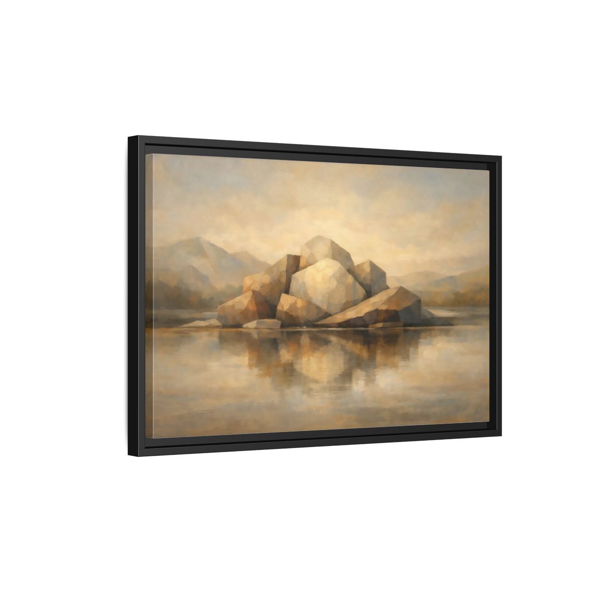 Side Mockup 3. Nature Rocks Brown And Beige shown as stretched canvas wall art