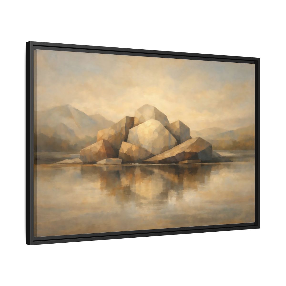Side Mockup 13. Nature Rocks Brown And Beige shown as stretched canvas wall art