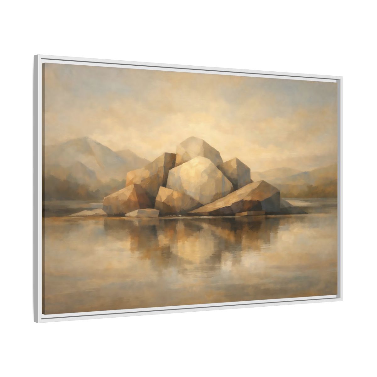 Side Mockup 7. Nature Rocks Brown And Beige shown as stretched canvas wall art