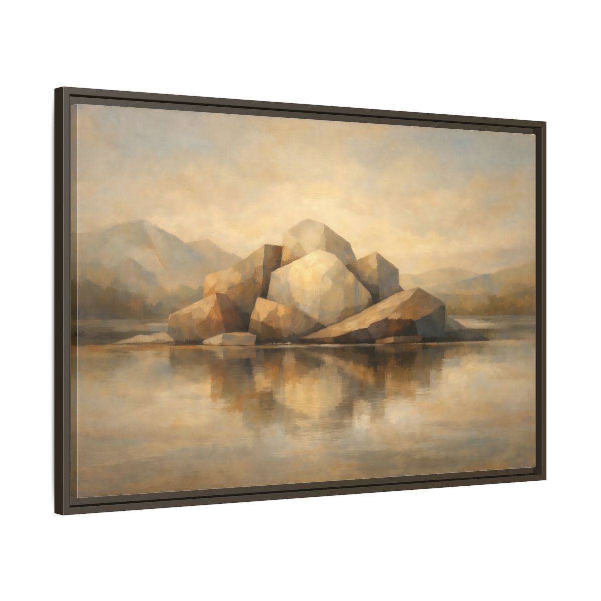 Side Mockup 9. Nature Rocks Brown And Beige shown as stretched canvas wall art