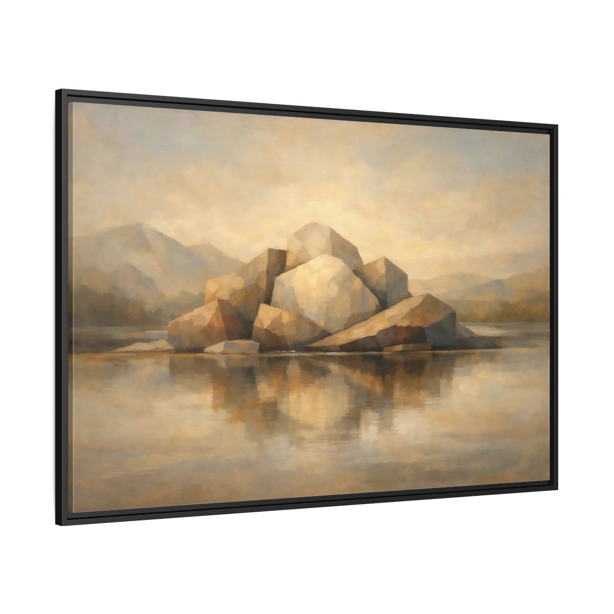 Side Mockup 12. Nature Rocks Brown And Beige shown as stretched canvas wall art
