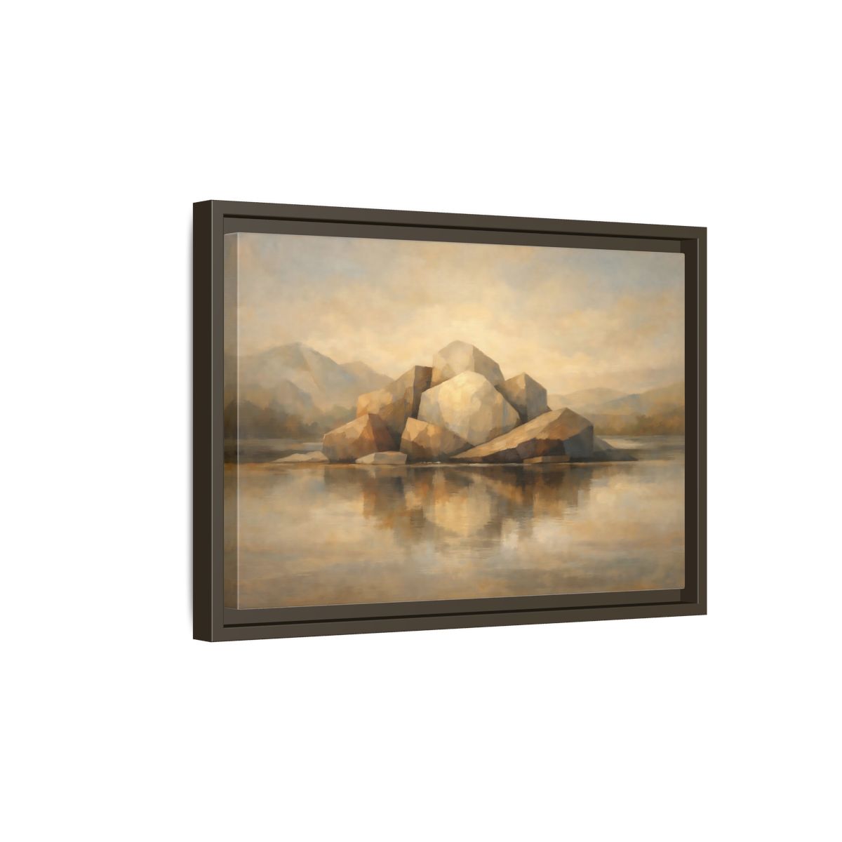 Side Mockup 5. Nature Rocks Brown And Beige shown as stretched canvas wall art