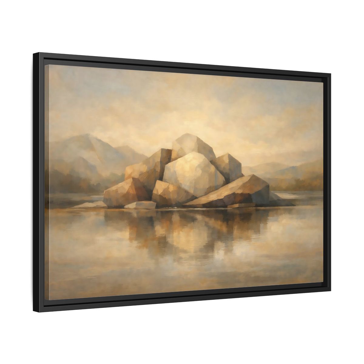 Side Mockup 14. Nature Rocks Brown And Beige shown as stretched canvas wall art