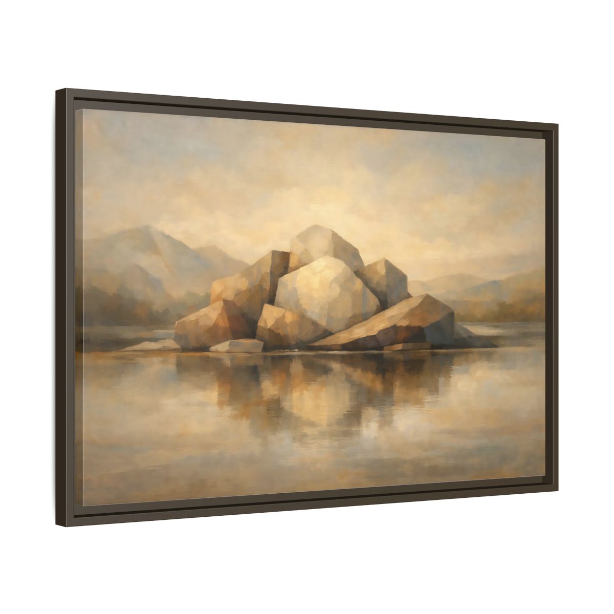 Side Mockup 11. Nature Rocks Brown And Beige shown as stretched canvas wall art