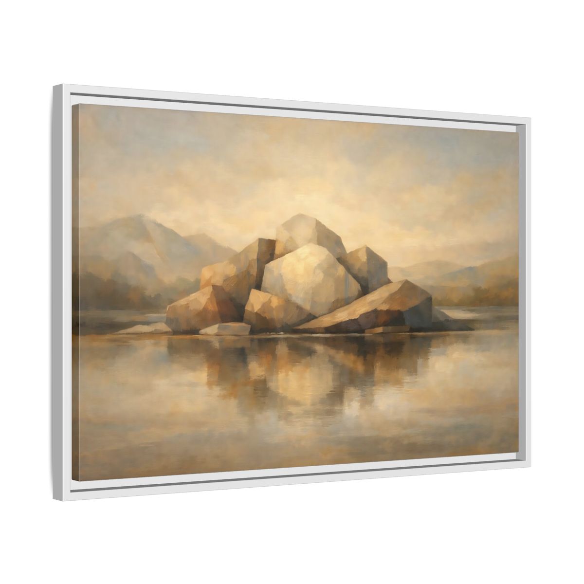 Side Mockup 10. Nature Rocks Brown And Beige shown as stretched canvas wall art