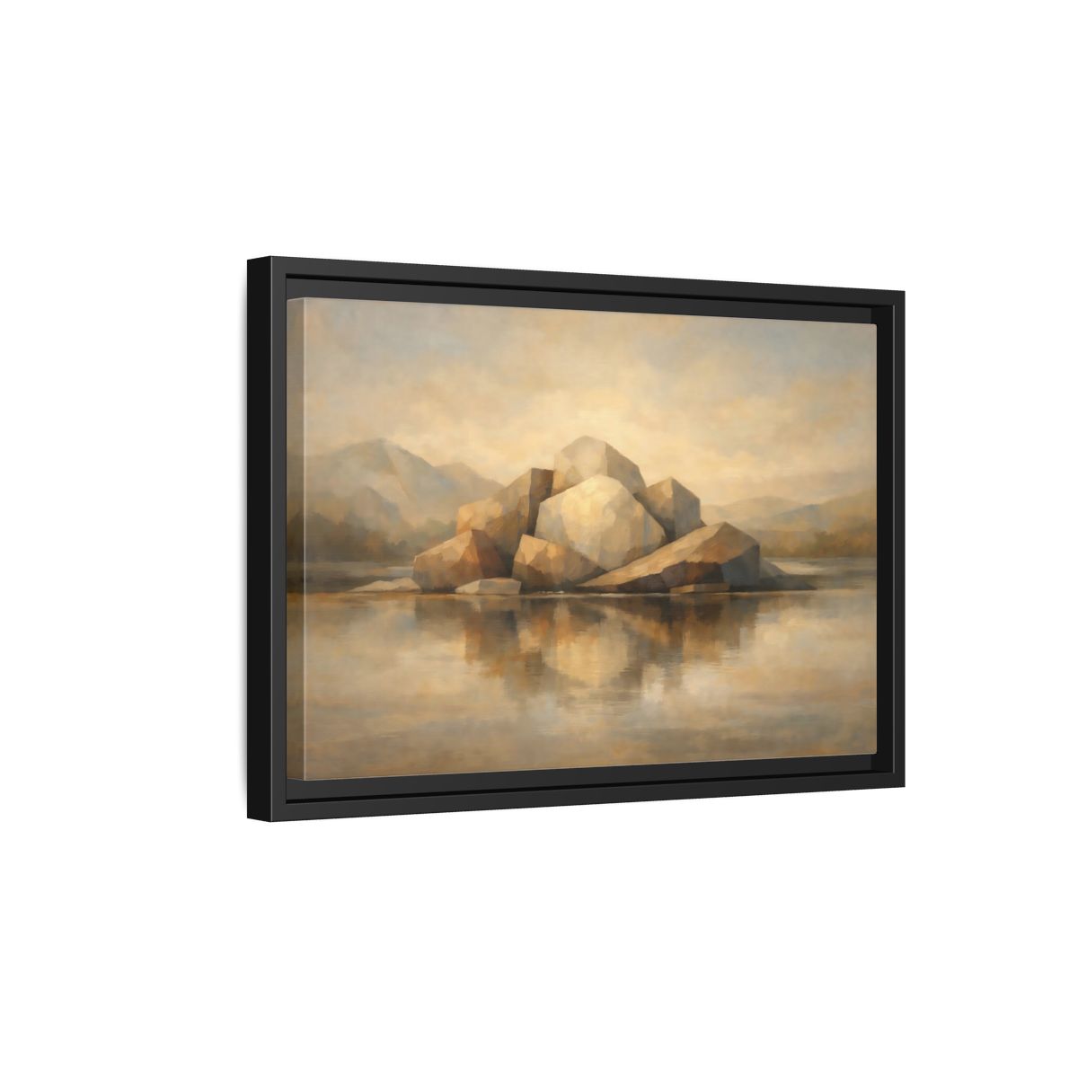 Side Mockup 6. Nature Rocks Brown And Beige shown as stretched canvas wall art
