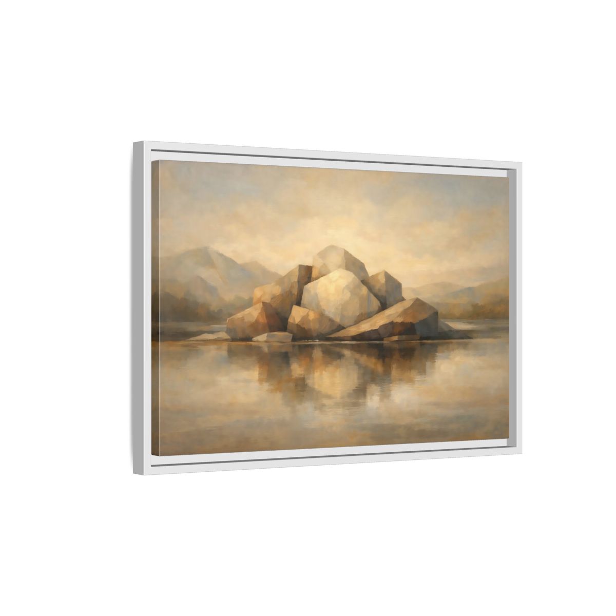 Side Mockup 1. Nature Rocks Brown And Beige shown as stretched canvas wall art