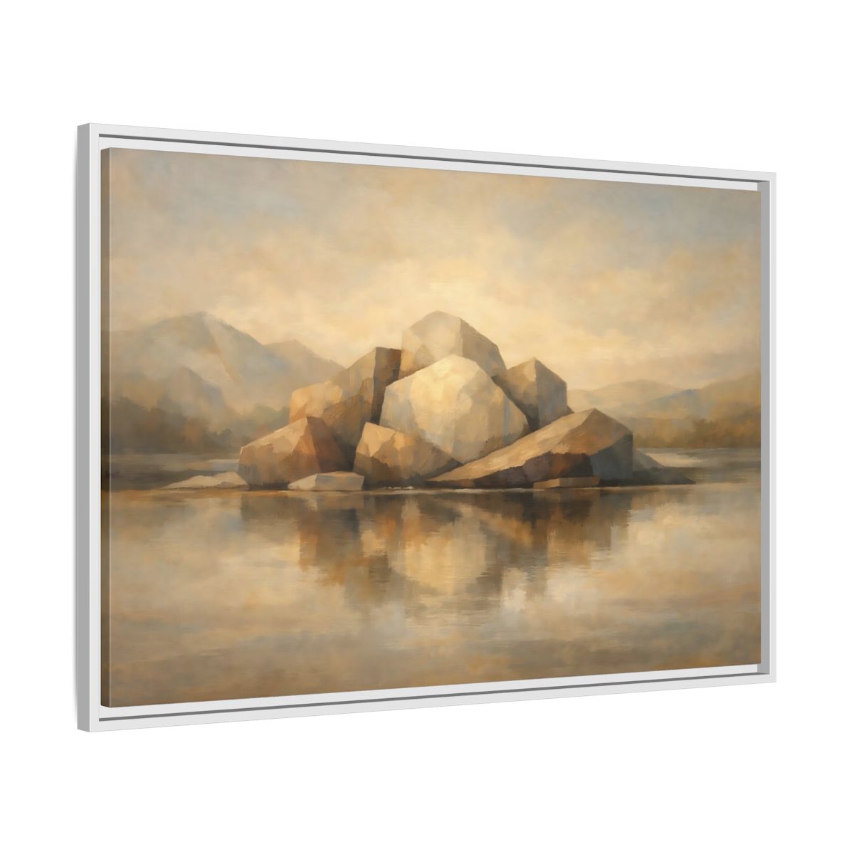 Side Mockup 8. Nature Rocks Brown And Beige shown as stretched canvas wall art