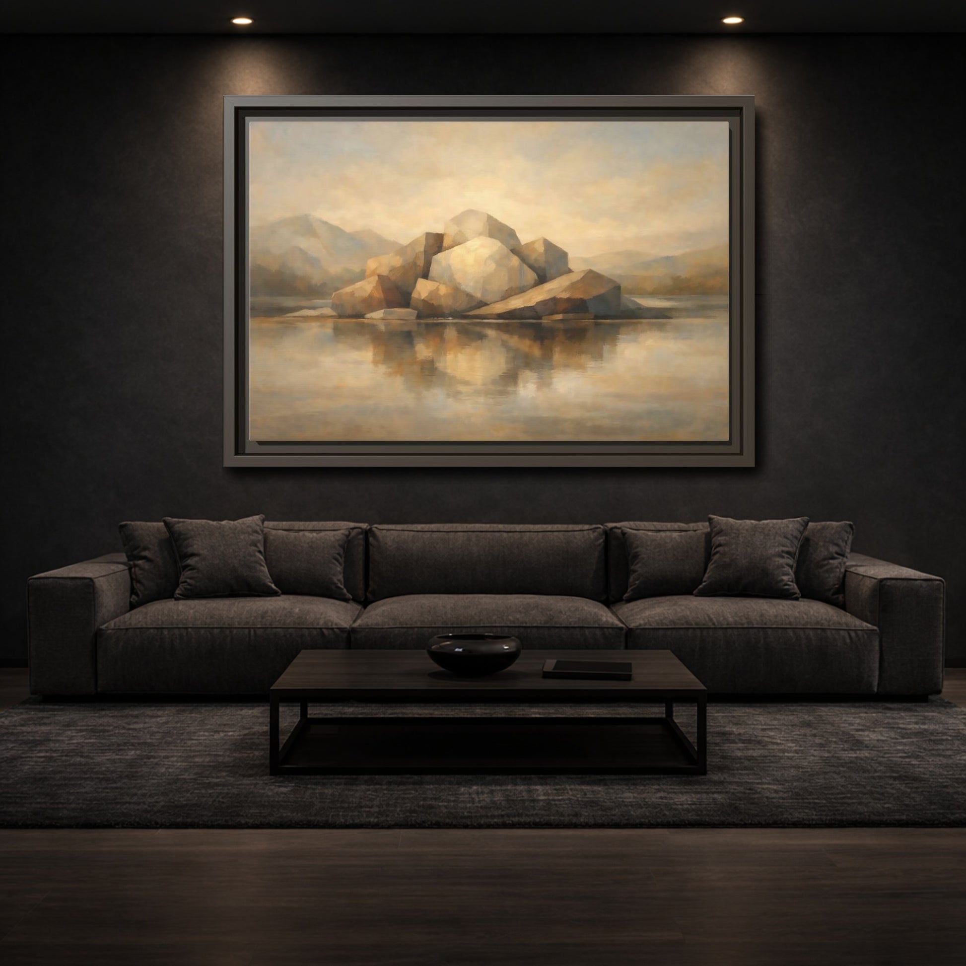 Mockup 2. Nature Rocks Brown And Beige shown as stretched canvas wall art