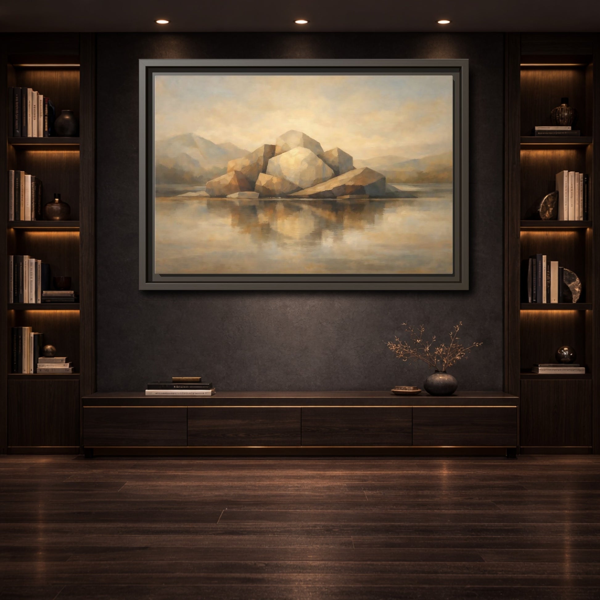 Mockup 3. Nature Rocks Brown And Beige shown as stretched canvas wall art
