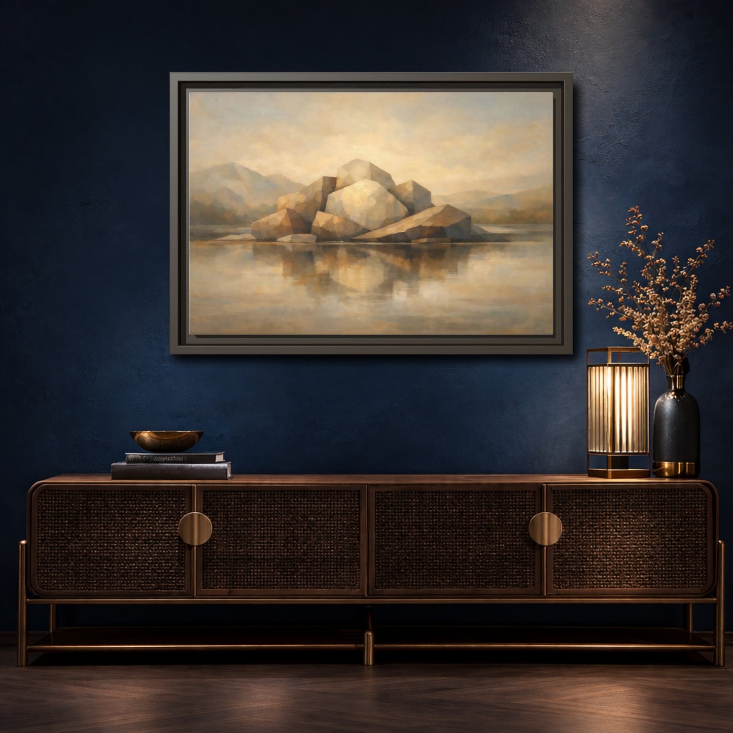 Mockup 4. Nature Rocks Brown And Beige shown as stretched canvas wall art