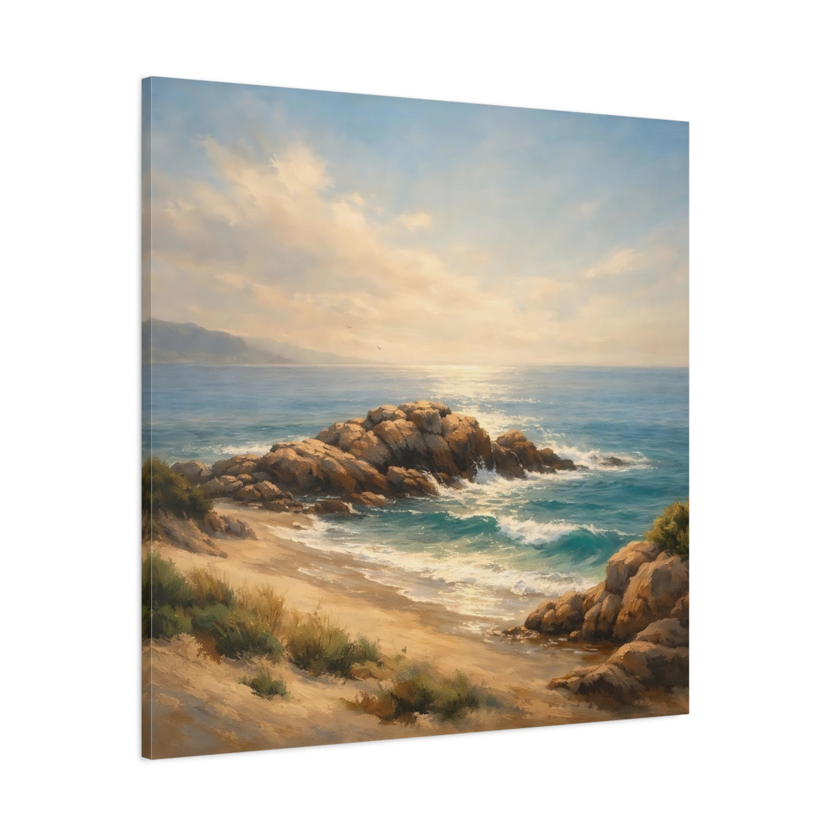 Main Mockup. Nature Rocky Beach Beach Landscape shown as stretched canvas wall art